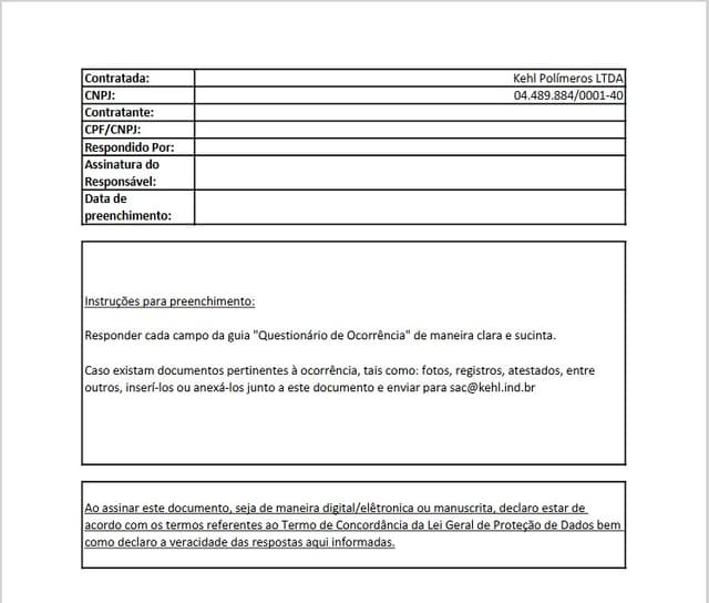 Questionário de Ocorrências